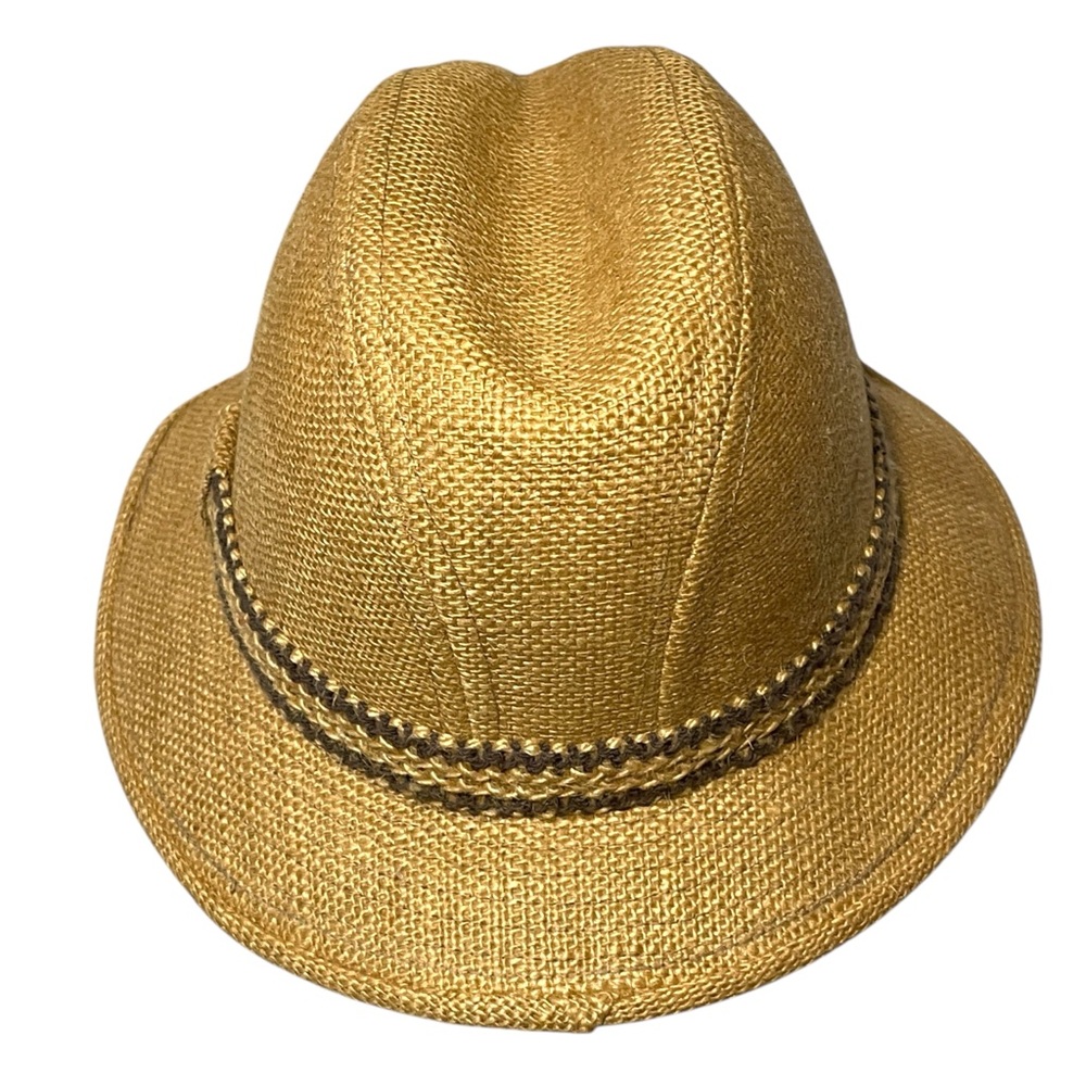 Vintage Gold Thick Woven Straw Fedora Hat Woven Hat Band Detailed Stitching Sz S